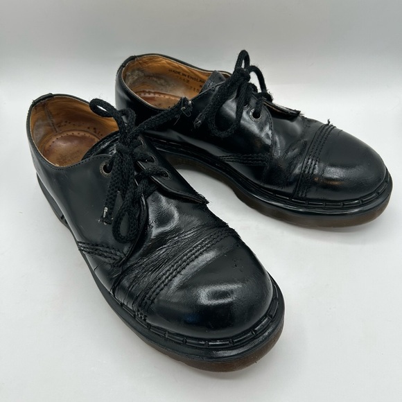 RARE VTG 80s Mens Dr. Martens 8266 Black Oxfords Sz 8 MI ENGLAND Toe Cap Platfo - Picture 5 of 15